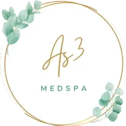 AS3 Medical Spa logo featuring a cursive letter "A" representing luxury, in shades of bronze gold. The text "AS3" is encapsulated in a circle with greenish plants on a vine, while "MED SPA" in all capitals is written in smaller font underneath. The logo conveys a sense of calmness, relaxation, and professionalism | AS3 Med Spa