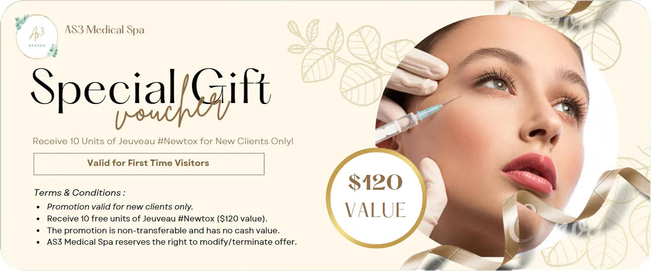 Receive 10 Units of Jeuveau #Newtox (Botulinum Toxin) Free for new patients only ($120 Value) | AS3 Med Spa