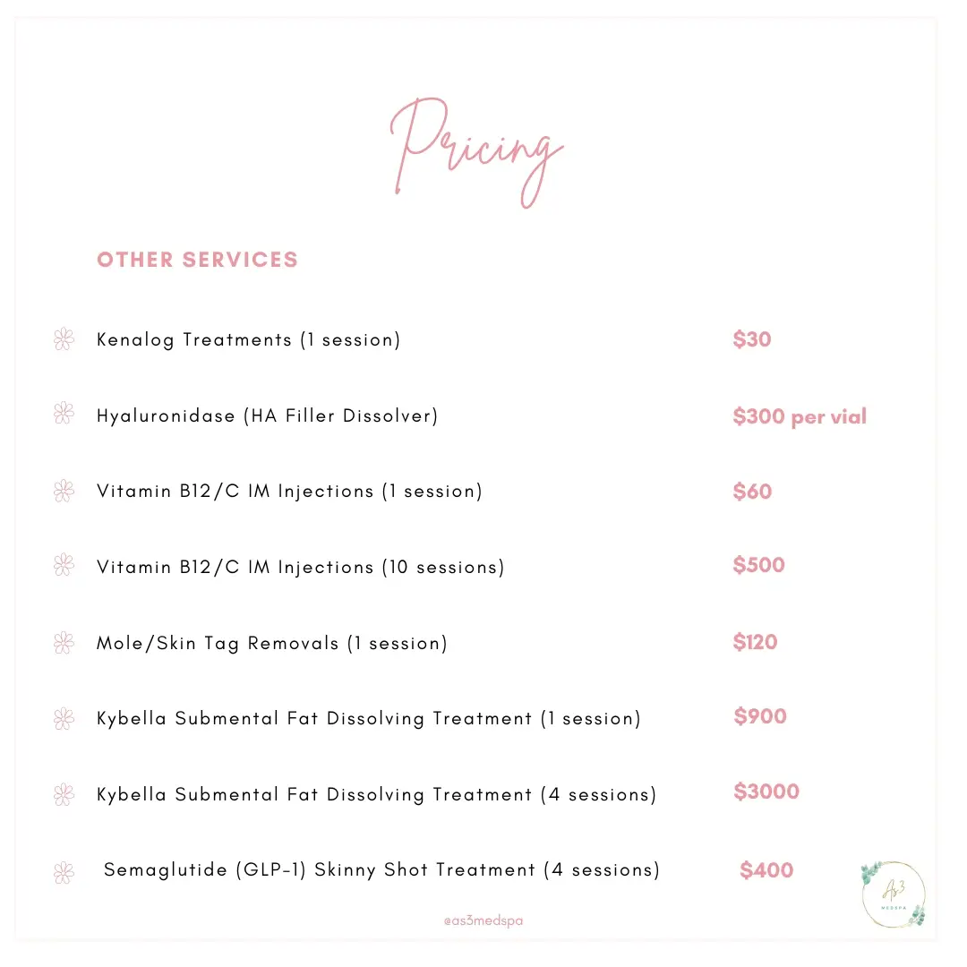 Pricing for Other Services | AS3 Med Spa