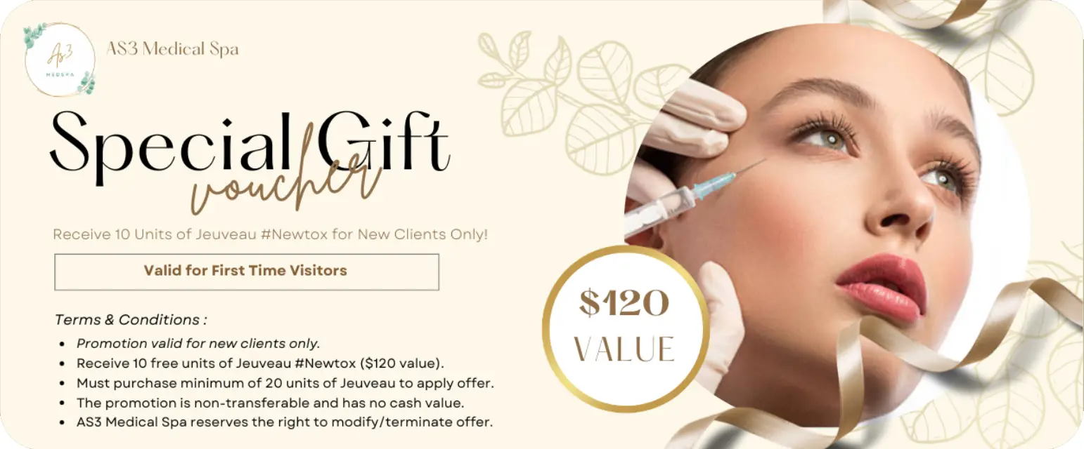 Receive 10 Units of Jeuveau #Newtox (Botulinum Toxin) Free for new patients only ($120 Value) | AS3 Med Spa