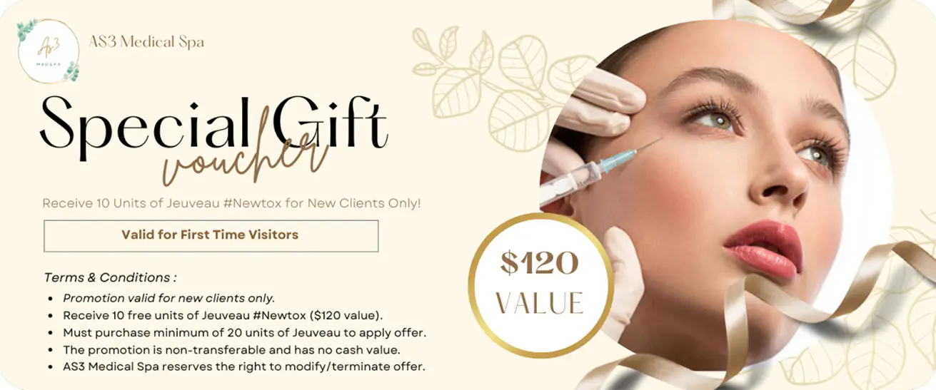 Jeuveau promotion for smoothing wrinkles and fine lines at AS3 Medical Spa