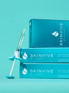 Skinvive by Juvederm packaging and syringe, an advanced skin booster treatment available at AS3 Medical Spa.