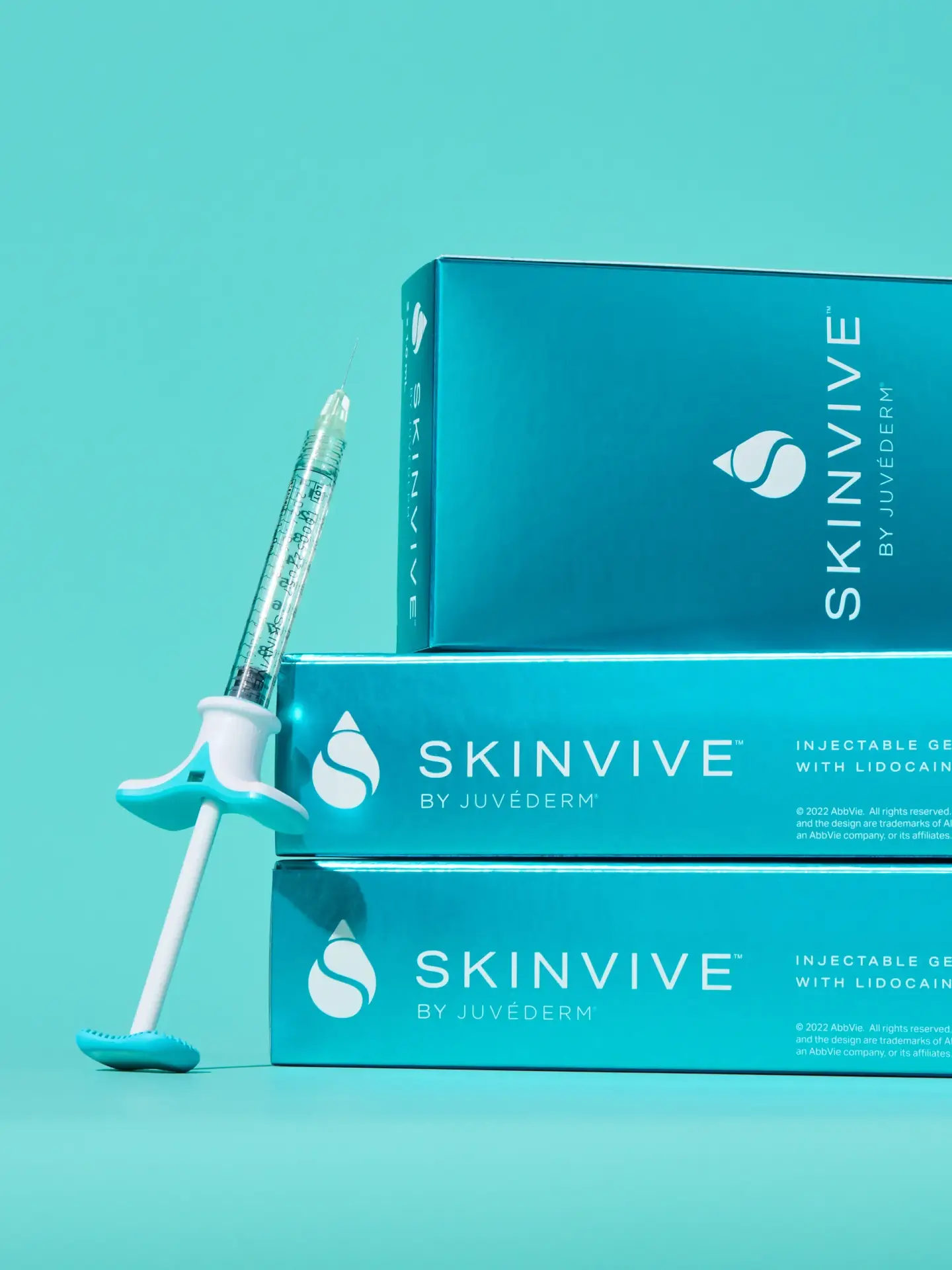 Skinvive by Juvederm packaging and syringe, an advanced skin booster treatment available at AS3 Medical Spa.