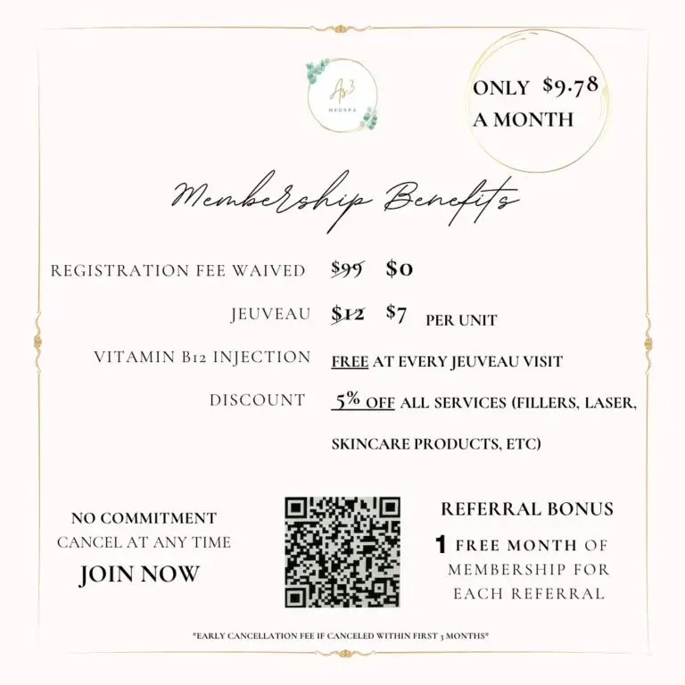 Join the AS3 Medical Spa Membership for only $9.78/month! Get Jeuveau for just $7 per unit, free Vitamin B12 injections with every visit, and 5% off all other services. No registration fee and no commitment—sign up today!