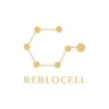 The Reblocell logo is a gold, open hexagon shape with each vertex of the hexagon represented by a dot. The top and bottom of the hexagon have two vertices each, while the left and right sides have one vertex each. The right side of the hexagon leads to a larger dot instead of completing the shape. The logo is displayed on a white background. Below the logo, the word "REBLOCELL" is written in gold and in all caps | AS3 Med Spa